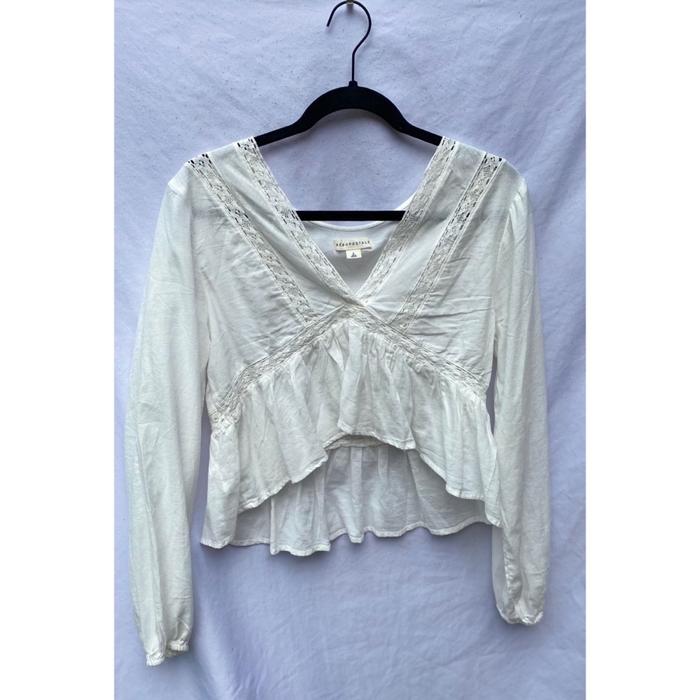 White baby bell crop long sleeved top size small